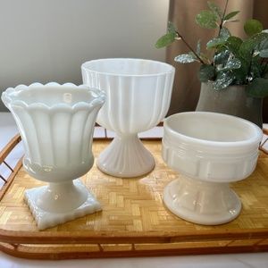 Milk Glass Pedestal Vases Set of 3